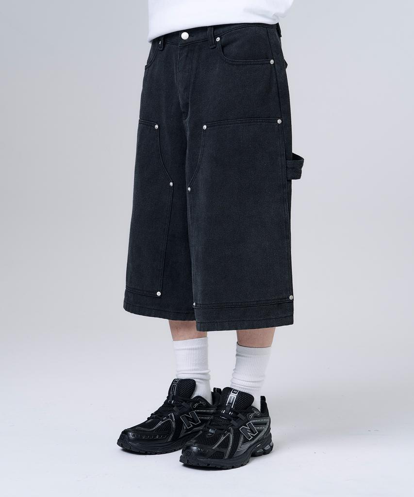 Mubeun Bermuda Workwear Carpenter Pants Shorts Washed Black