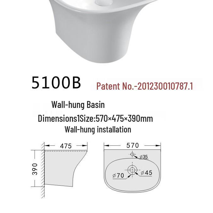 Hanging Ceramic Countertop Washbasin Sink