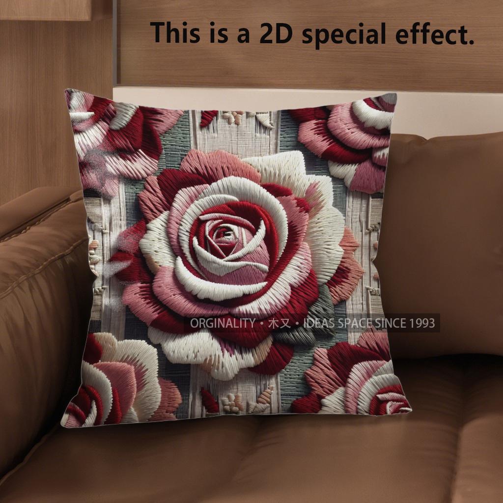 2D Vintage Gothic Rose Throw Pillow Covers Pattern Cushion Cover Suitable For Sofa Bedroom Car Pillow Cover