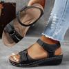 Women's Beige Wedge Sandals - Casual Open-Toe with Comfortable Ankle Strap, Suitable for Summer, Women's Sandals