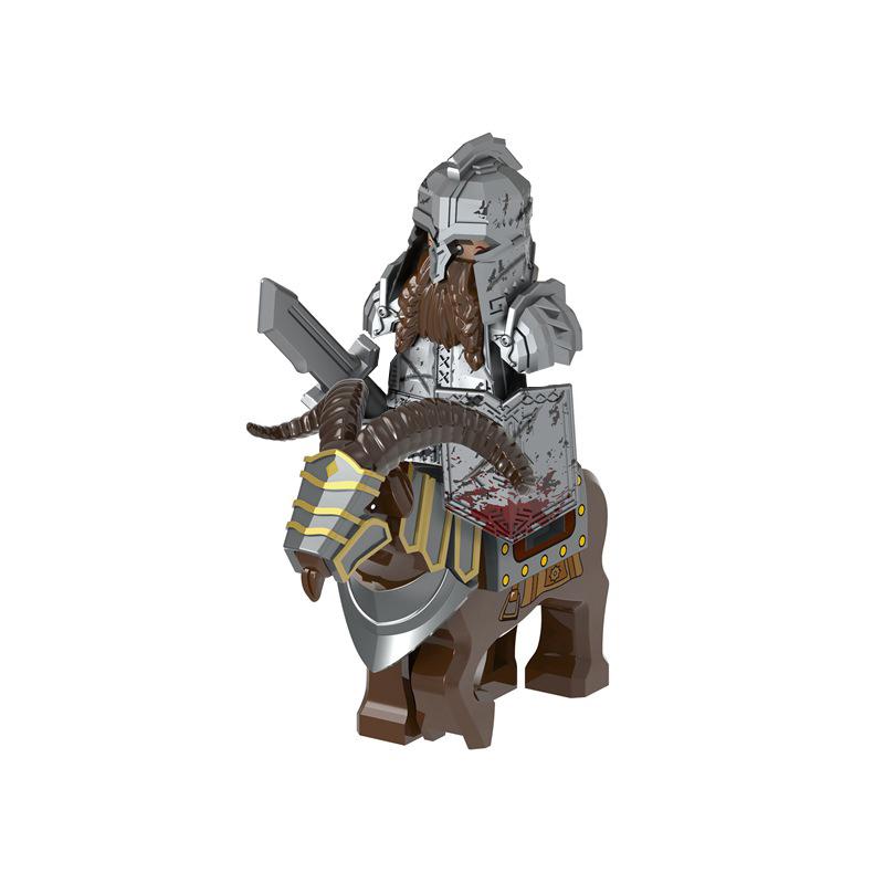 1pcs Medieval Knights Dwarf Goat Boar Mount Soldiers Mini Ation Lotr Figures Building Blocks Armor Shield Weapon Toys For Kids