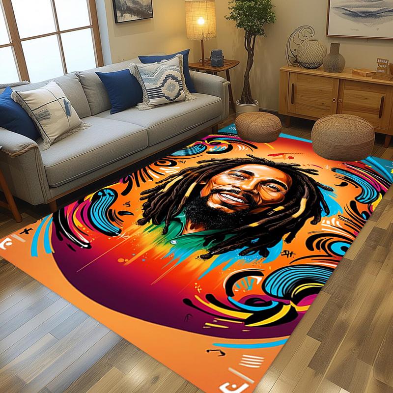 Vibrant Bob Marley Art Print Carpet Suitable for All Seasons Living Room and Bedroom Mats Room Dormitory Decoration Bathroom Mat