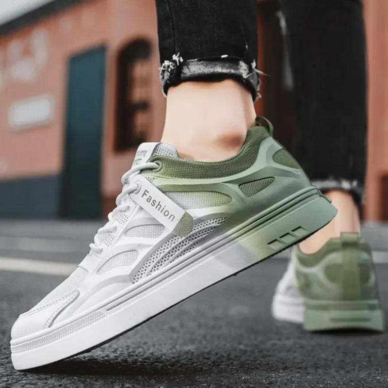 Fashion Summer Men's Shoes Fashion Mesh Casual Sneakers Platform White All-match Breathable Running Shoes Male Flat Lace-up Tennis Shoe