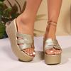 Women's Wide Width Platform Slides, Round Toe Outdoor Slippers, Thick Sole Sandals for Women