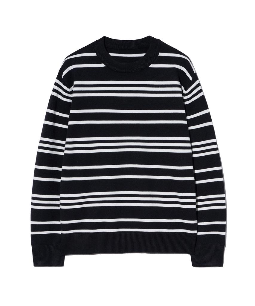 IRONYPORNO WHITELINE 86-Iroj368 Classic Small Stripe Long Sleeve Knit Black