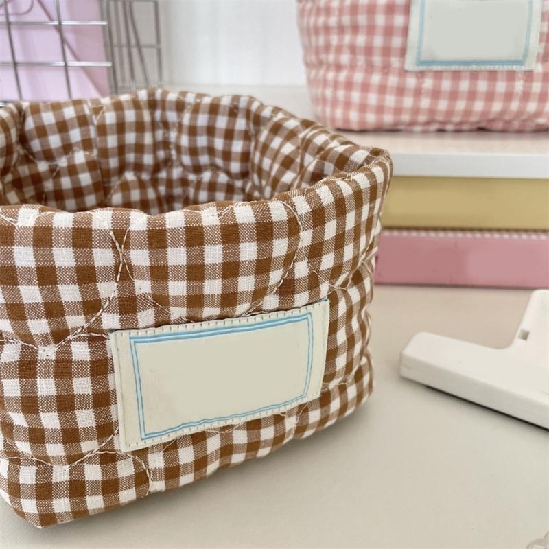 Checkered Pattern Storage Bin Multipurpose Cloth Organizers For Cosmetics Office Supplies Household Items Easy To Clean