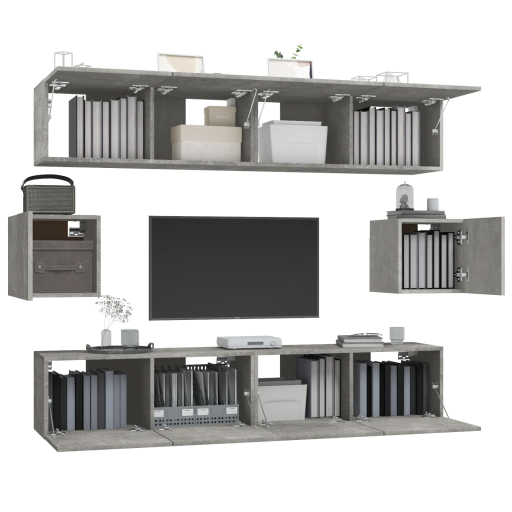 Vidaxl Set of 6 TV Cabinets, Concrete Grey