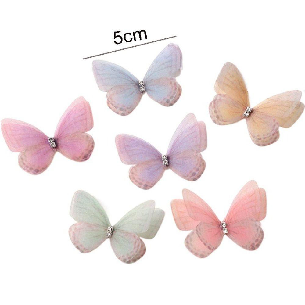 20PCS Dreamy DIY Material Simulation Butterfly Patches Sweet Gauze Butterfly Applique For DIY Handmade Hairband Nail Decoration