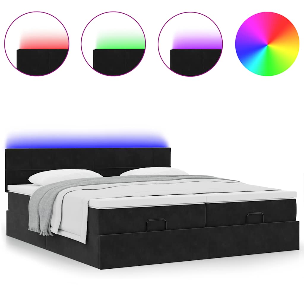 Enjoy Restful Nights with This Ottoman Bed with Mattresses and LED Lighting Black 180*200 Cm Velvet