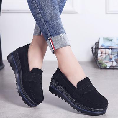 Women Wedge Platform Shoes Fashion Comfortable Increase Casual Slip-on Women's Loafers Spring Genuine Leather Breathable Shoes