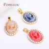 3 Colors Inlaid Zircon Oval Cameo Pendants For Necklace Making,18K Real Gold Plated Connector Charm For DIY Bracelet Material