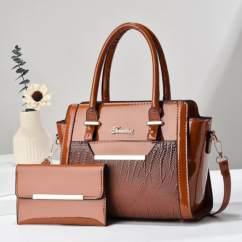 2pcs New Fashion Crocodile Stitching Handbag Super-capacity Lightweight Waterproof Shoulder Bag Multi-zipper Compartment Crossbody Bag