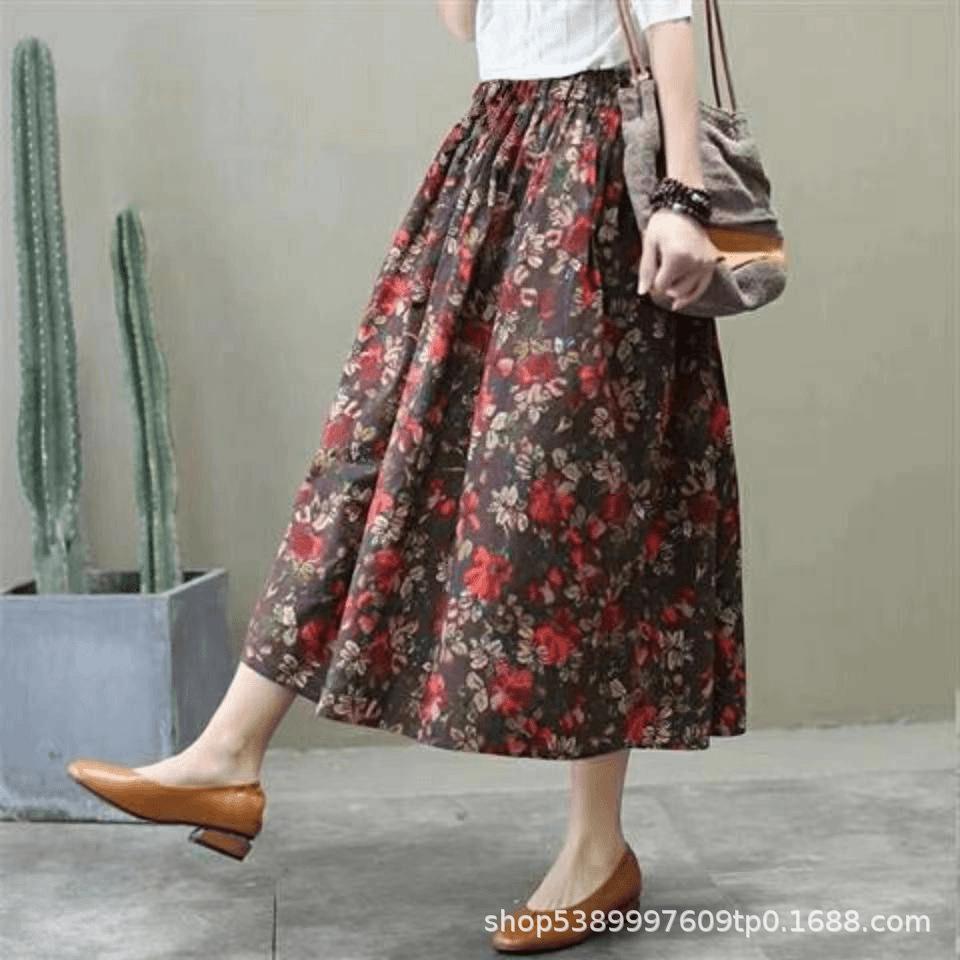 Cotton Linen Skirts for Women Fashion Casual Bohemian Y2k Print Long Skirt Summer Vintage Maxi Bottom Saias Woman Clothes Faldas