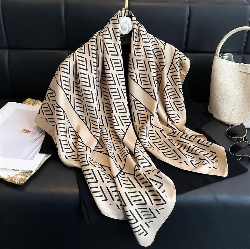 90*90cm Hair Scarf Women Shawls Fashion Beach Silk Scarves Luxury Kerchief Popular Print Square Bandannas Foulard Headscarf