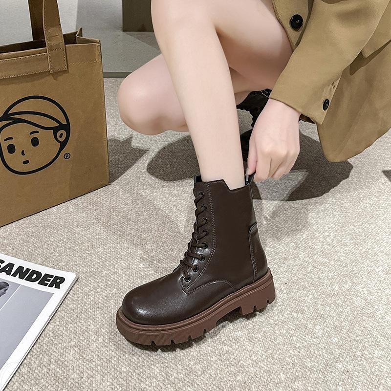 Fashion Fashion Pu Leather Platform Boots for Women Autumn Winter Soft-soled Women's Shoes Designer Increase Motorcycle Boots Female