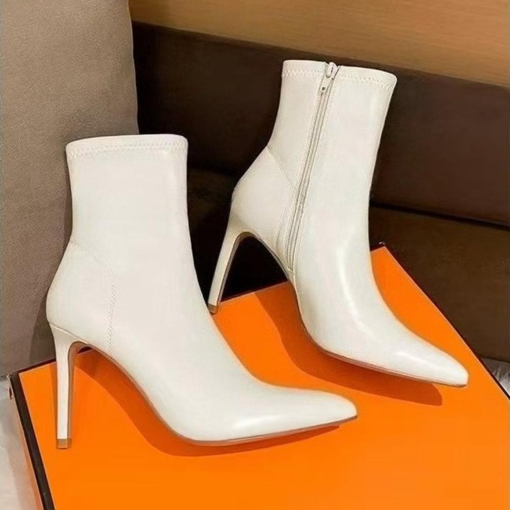 Damesschoenen 2025 Mode Enkel Dameslaarzen Mode Zijrits Dunne Hakken Sexy Elegante Puntneuslaarzen voor Dames