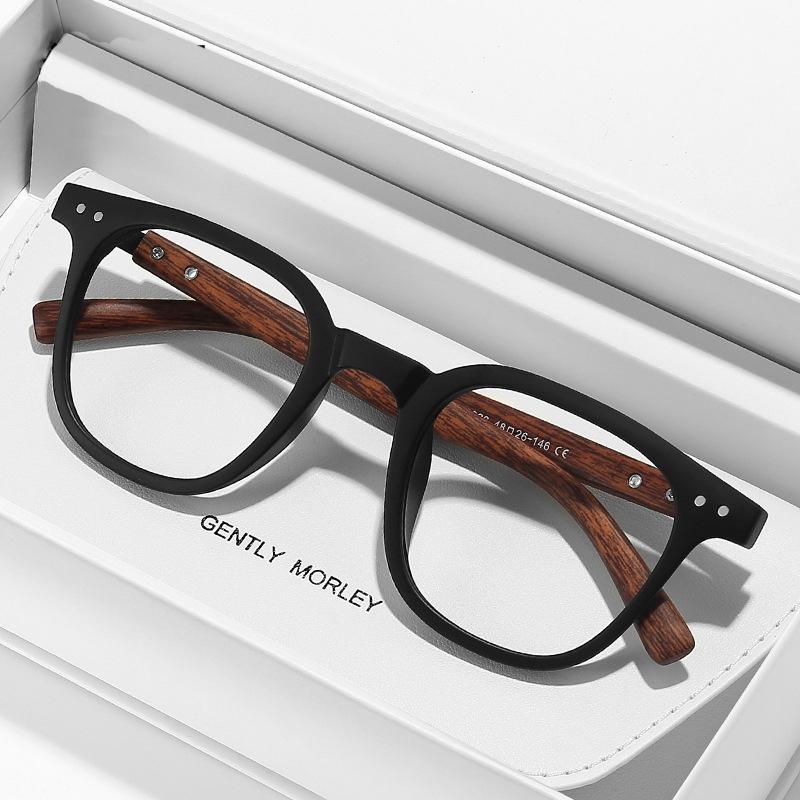 Trendige Anti-Blaulicht-Brille mit Holzmaserung und TR90-Bügeln, Herren Damen Groß Quadratisch Blaulichtfilter für Computerbrillengestelle F83026