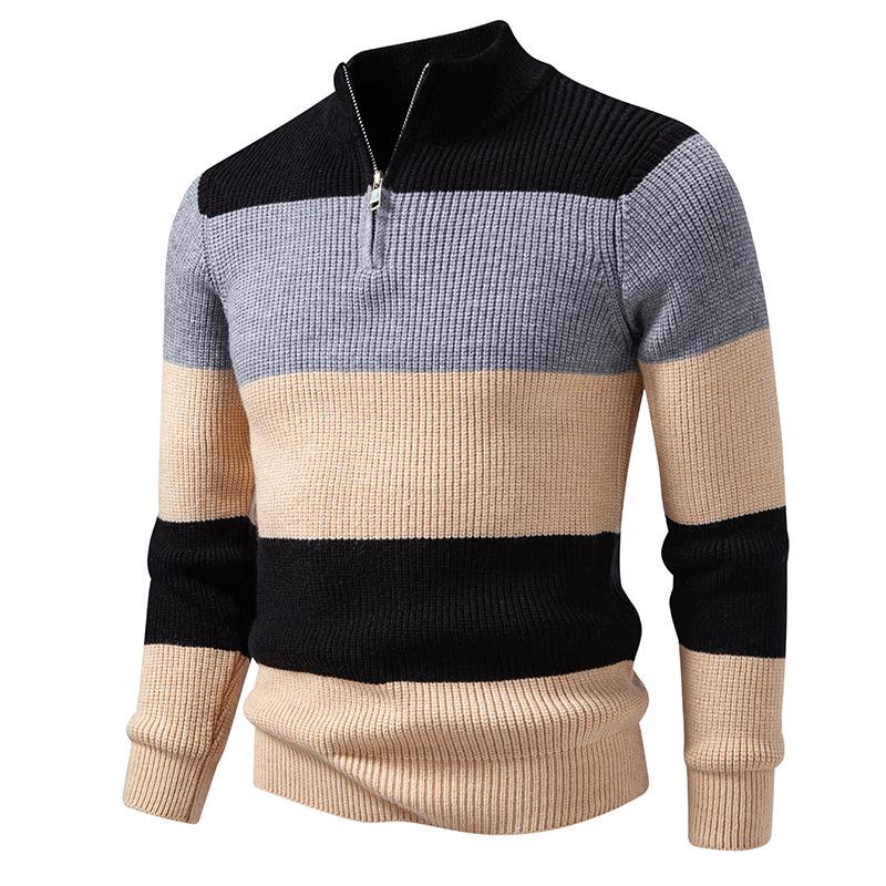 Maglione con zip a quarti per uomo Autunno Inverno Vestibilità aderente Lavorato a maglia Collo alto Mezza zip Manica lunga A coste Maglioni Uomo Business Casual Caldo Pullover da golf