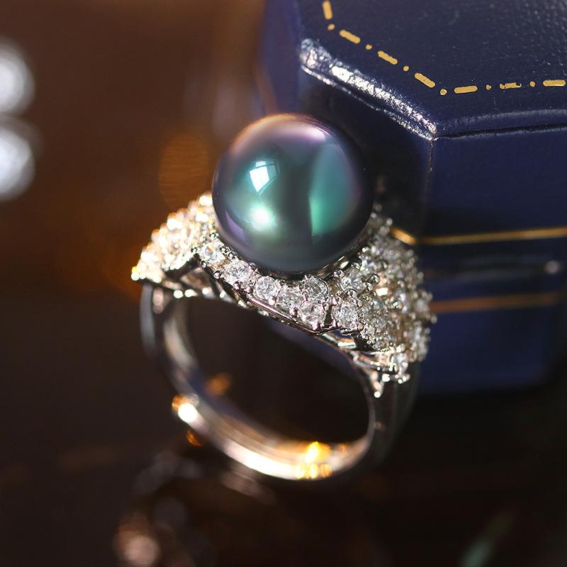 Grace Colorful Pearl Wedding Open Rings Women Shiny CZ Romantic Marriage Silver Party Ring Fashion Accessories