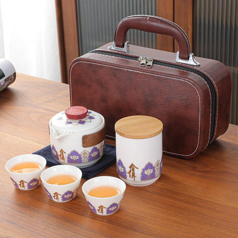Ceramic Tea Set Travel Portable Outdoor Tea Bag Ceramic One Pot Three Cups Tea Set Home Office Quick Customer Cup Handheld Gift