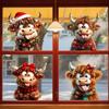 4Pcs/Set Christmas Highland Cow Window Cling Removable Waterproof Santa Hat Highland Cattle Static Glass Sticker Holiday Party Decoration Decal
