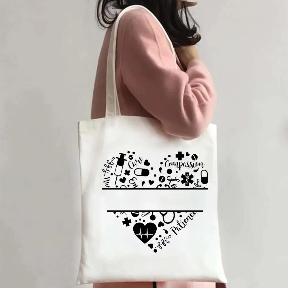 Verpleegster Leven Schoudertas Dames Tote Canvas Medische Kunst Schoudertas Eco Draagbare Reis Boodschappentas