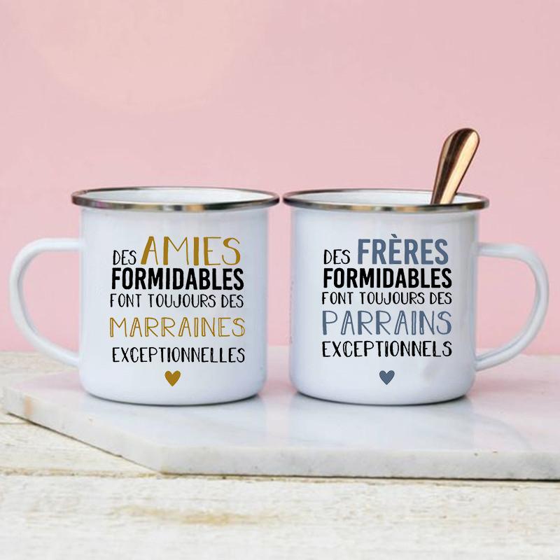 Französischer Druck Wärst du meine Patentante & mein Patenonkel Emaille-Tasse Kaffeebecher Zum Kaffeetrinken Frage Marraine Parrain Anfrage Retro-Tassen Bestes Geschenk