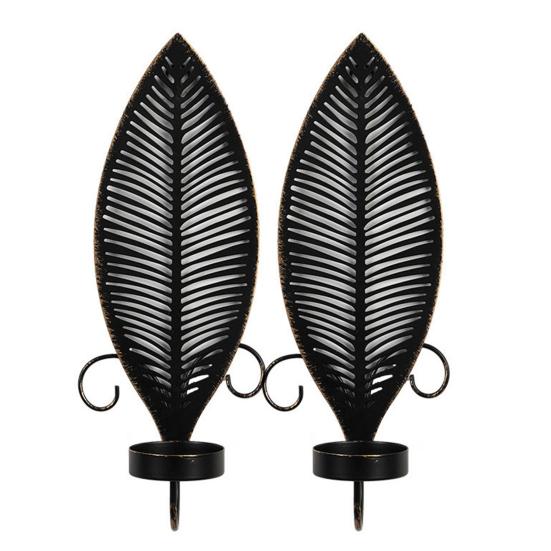 1/2Pcs Vintage Wall Sconces Candle Holder Hollow Feather Iron Art Tealight Candle Holder Living Room Bedroom Wall Decoration Candlestick