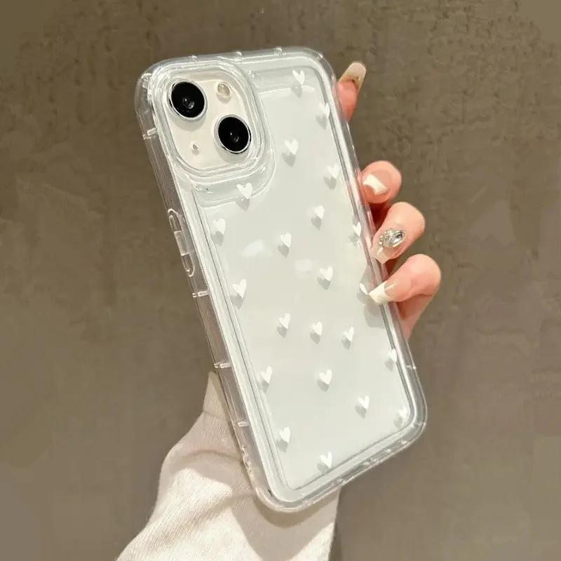 Love Heart Soft Clear Phone Case for IPhone 11 12 13 14 15 16 Pro Max 14 15 Plus Bumper Dustproof Non-Slip Full Cover Anti Fall