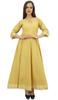 Flared Pom-Poms Cotton Beige Kurta Anarkali Classic Dress With