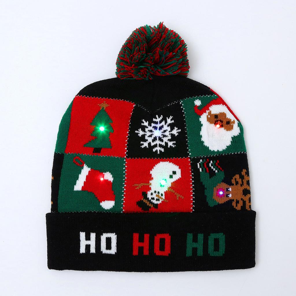Cozy Acrylic Knitted Christmas Beanie Hat With Led Lights For Winter Fashion