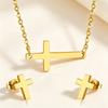 Stainless Steel Jewelry Set Cross Necklace Earrings Fashion Style Simple Geometric Pendant Clavicle Chain