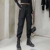 Black Pockets High Elastic Waist Long Harem Trousers Loose Fit Pants Women Fashion Tide Spring Autumn Plus Size