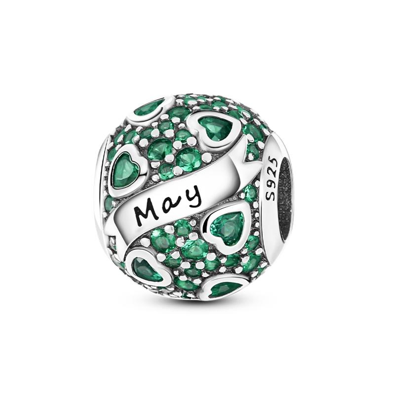 925 Silver Colorful Round CZ Zircon Charm Beads for  Bracelet Pendant Jewelry Gift