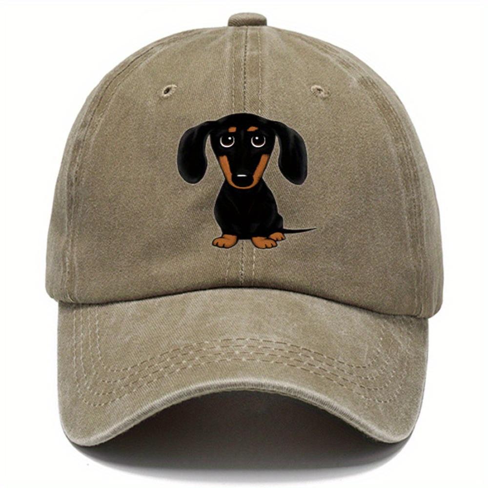 Retro Washed Baseball Cap with Dachshund Print Casual Style Wornout Adjustable Dad Hat