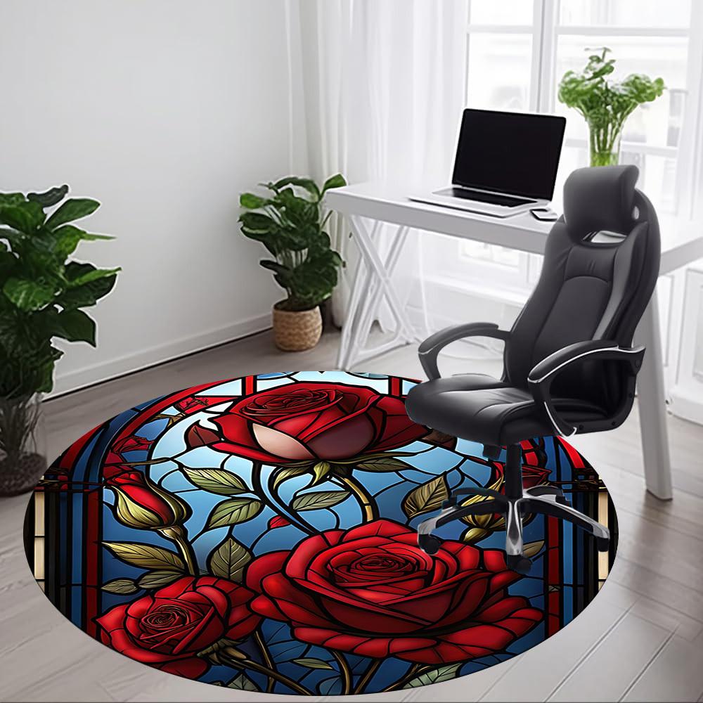 1 Stück Rosenfenster Büro Runder Teppich, Unter Bürostühlen Schlafzimmer Wohnzimmer Heimdekoration, Raumdeko