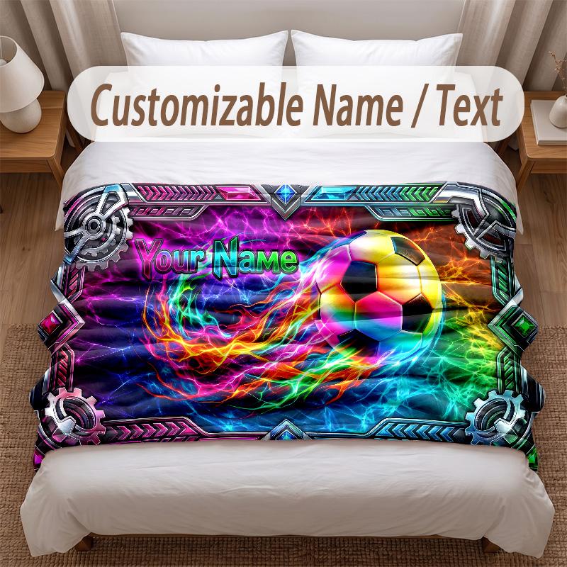 Fußball-Thema Weiche Decke Personalisierter Benutzerdefinierter Name Textdruck Warme Decke Zuhause Sofa Schlafzimmer Dekoration