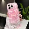 Cute Pink Bow Love Chian Strap 3D Wave Case For Infinix Note 50 Pro 30 40 GT 30 Pro Hot 50 Pro 40i 30 Play Smart 9 8 Cover Silic