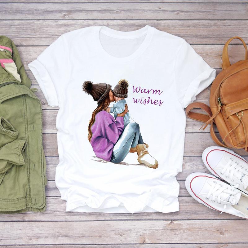 Mom's Mother's Day Themed Printed Round Neck Plus Size Fashionable Loose Cotton Short Sleeved Top T-Shirts Women’s
