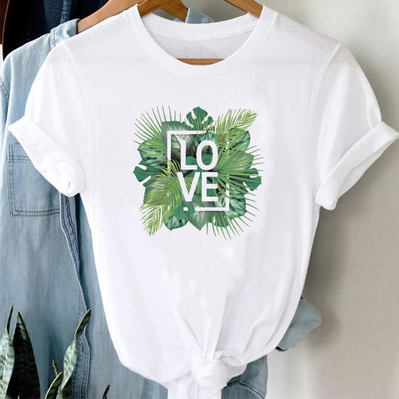 (Taille asiatique) T-shirt manches courtes femme, vêtement décontracté, à la mode, avec image d'amour, de vacances, de plage, imprimé