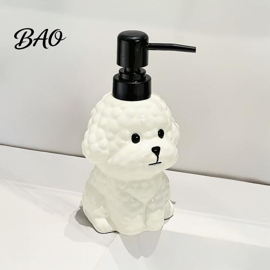 Cartoon Dog Lotion Pump 400ML Ceramic Soap Dispenser with Plastic Pump, Puppy Shape Refillable Liquid Bottle Hand Container, Empty Shower Gel