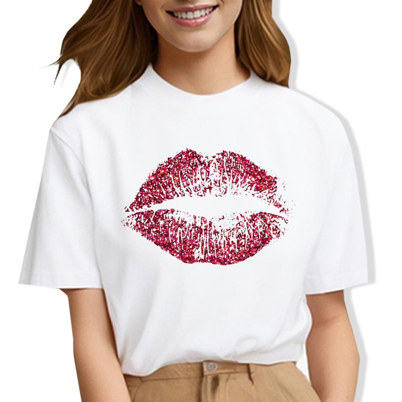 Maycaur Sexy Lips Print Women T Shirt Fashion Funny Clothes Tees Lady Summer Short Sleeve O-neck T-shirt for Girls Female Cloth