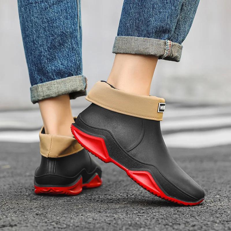 Men's Women Ankle Rain Boots Water Proof Non-slip Comfortable Short Boots High Quality Fur Warm Man Shoes Winter Autumn