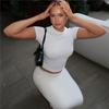 Lässiges Damen Crop-Top und High-Waist-Rock-Set aus Strickstoff für den Sommerlichen Alltagsgebrauch