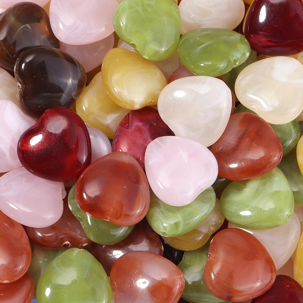 30pcs 15X15.5mm Heart Acrylic Beads Dual Color Straight Hole Loose Bead For Jewelry Making DIY Bracelet Earrings Phone Key Chain