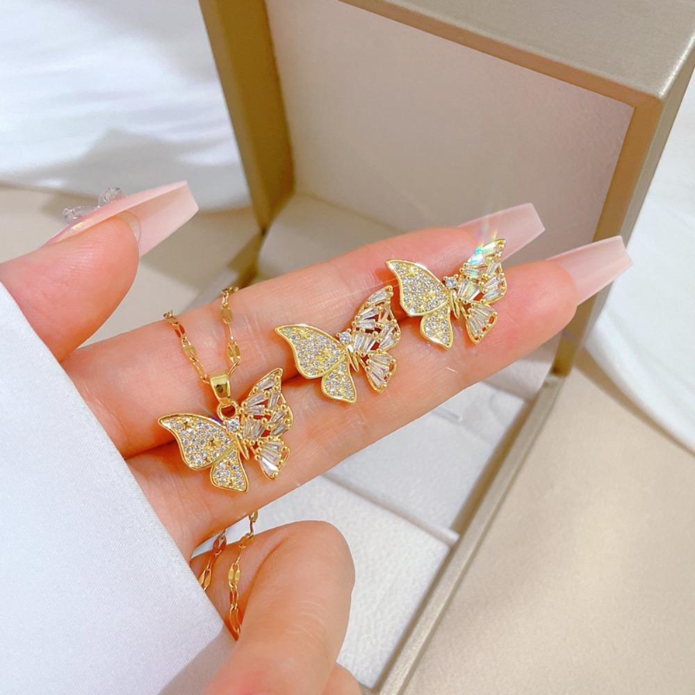 Modisches Elegantes Leichtluxuriöses Vollzirkon Exquisites Elementstil Kupfer Mikro-Inlay Ohrringe Halsketten Set