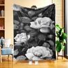 A Black And White Rose Patterned Flannel Blanket, Featuring High-Definition Digital Printing, Suitable for All Seasons, Cooling Blanket, Made of 100% 