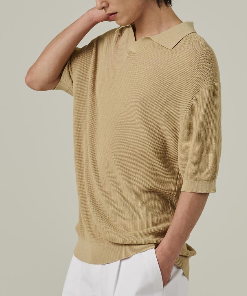 ANALOG MOOD Neff Open Collar Short Sleeve Knit (Beige)