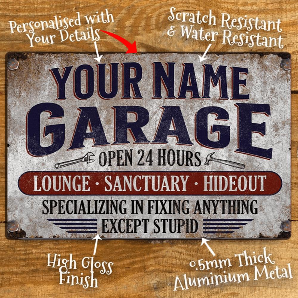 Exclusive Customizable Vintage Metal Garage Sign Personalized Classic Nameplate Retro Lounge Deco Waterproof Aluminum