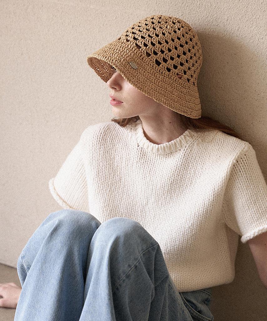 Seullouseulloulli Fruits Handmade Crochet Raffia Bucket Hat _ Natural Beige